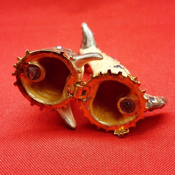 Metal Enamel Dolphin Trinket Box Hinged Rhinestone Accents - Picture 8 of 15